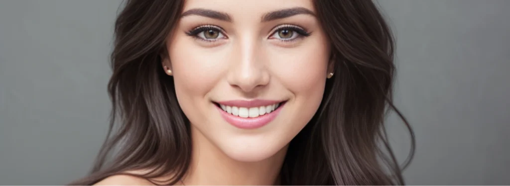 close up of young beautiful woman's face smiling