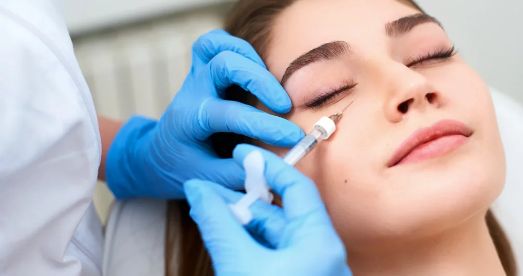 Woman getting under eye fillers